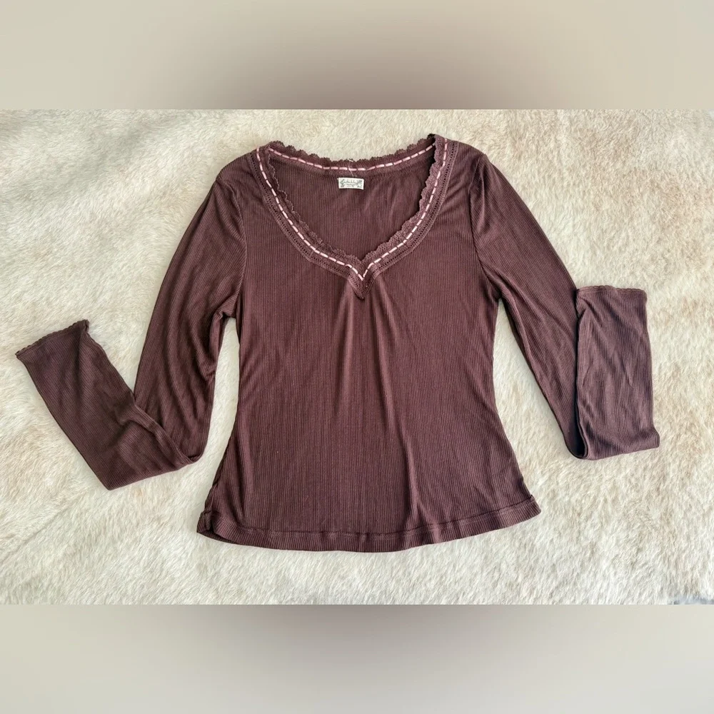 New! Free People Only You Long Sleeve Top in Brown size Medium